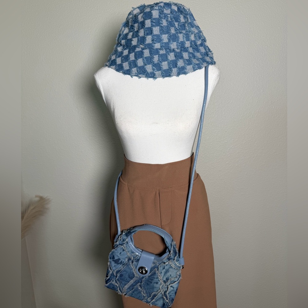 Y2K Accessories Bundle - Blue Denim Patchwork Mini Handbag & Bucket Hat - Picture 5 of 10